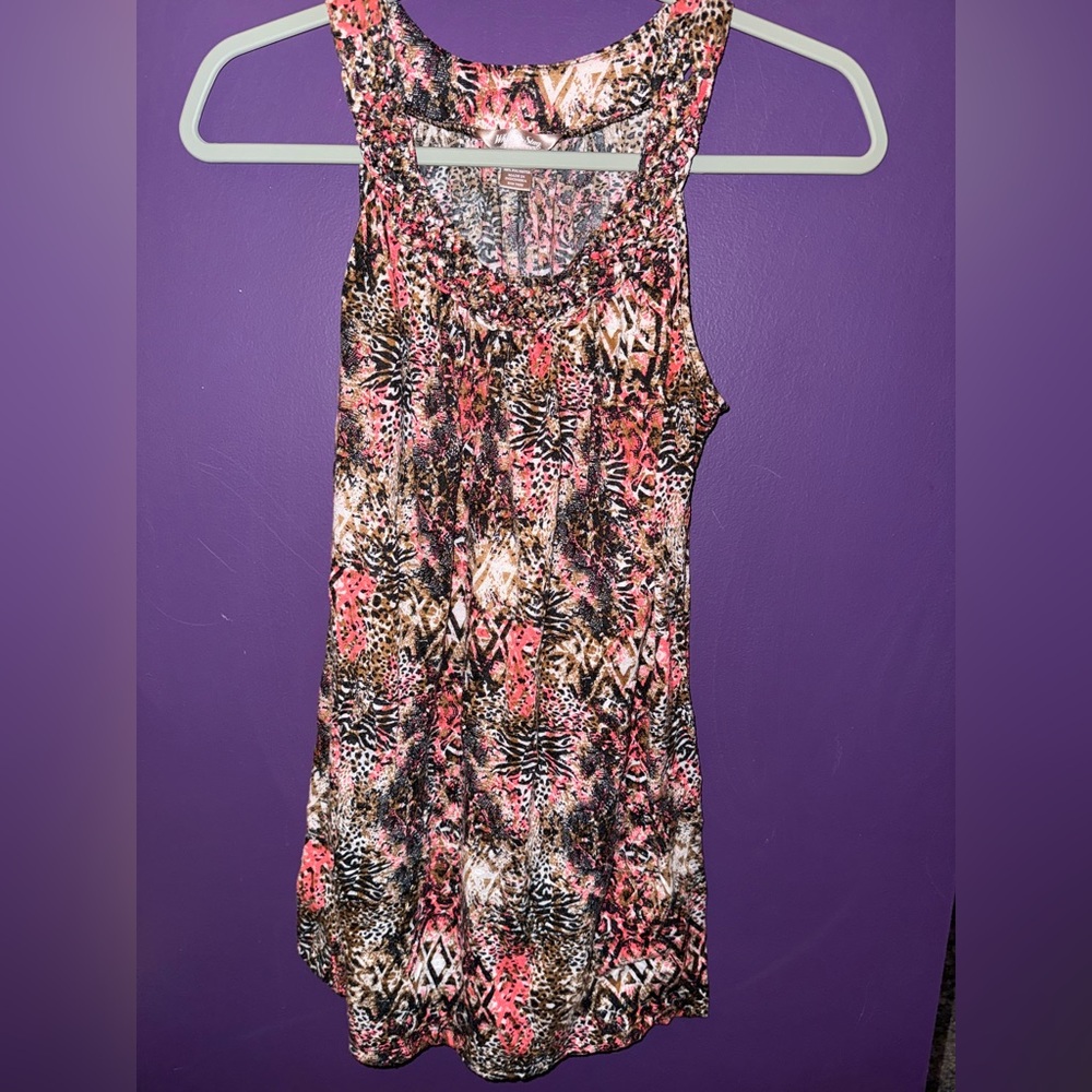 2000s Vibe Pink and Brown Patterned Tank Top